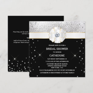 Black silver shimmer bow gold sparkle glitter  invitation