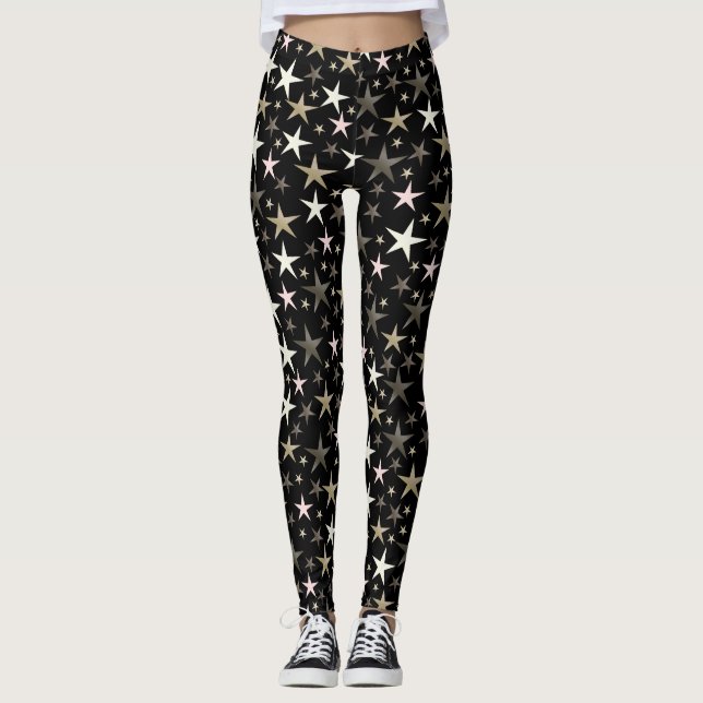 black, silver,shiny, bright, star, colour, leggings (Front)
