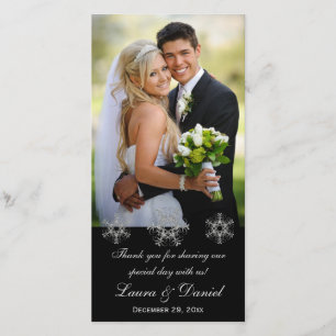 Black, Silver Snow Flakes Wedding Photo Card