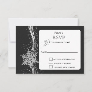 black Silver Snowflakes Winter wedding RSVP Card