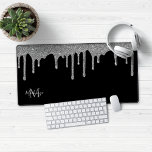 Black Silver Sparkle Glitter Drips Monogram Desk Mat<br><div class="desc">Girly Black and Silver Sparkle Glitter Drips Monogram Mouse Pad Desk Mat with our trendy faux glitter drips in chic lux silver on a modern black background. Please contact us at cedarandstring@gmail.com if you need assistance with the design or matching products.</div>