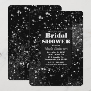 Black & Silver Sparkling Lights Glam Bridal Shower Invitation