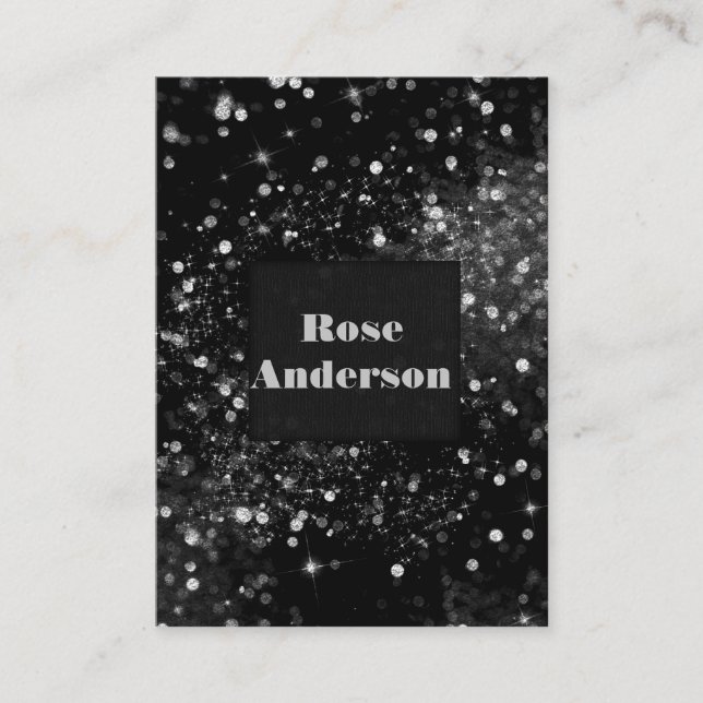 Black Silver Sparkling Lights Glam Sparkle Glitter Business Card (Front)