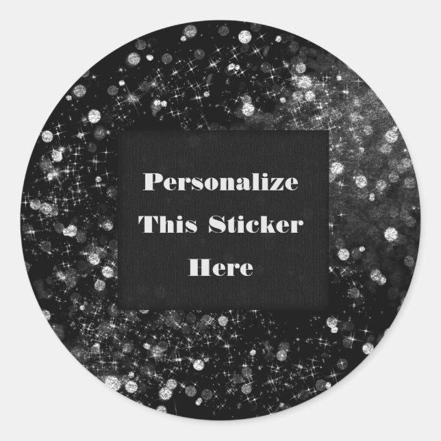 Black Silver Sparkling Lights Glam Sparkle Glitter Classic Round Sticker (Front)
