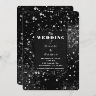 Black & Silver Sparkling Lights Glam Wedding Invitation