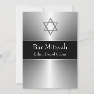 Black Silver Star of David  Bar Mitzvah Invitation