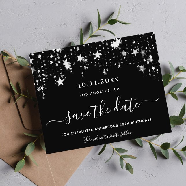 Black silver stars birthday budget save the date flyer (Creator Uploaded)