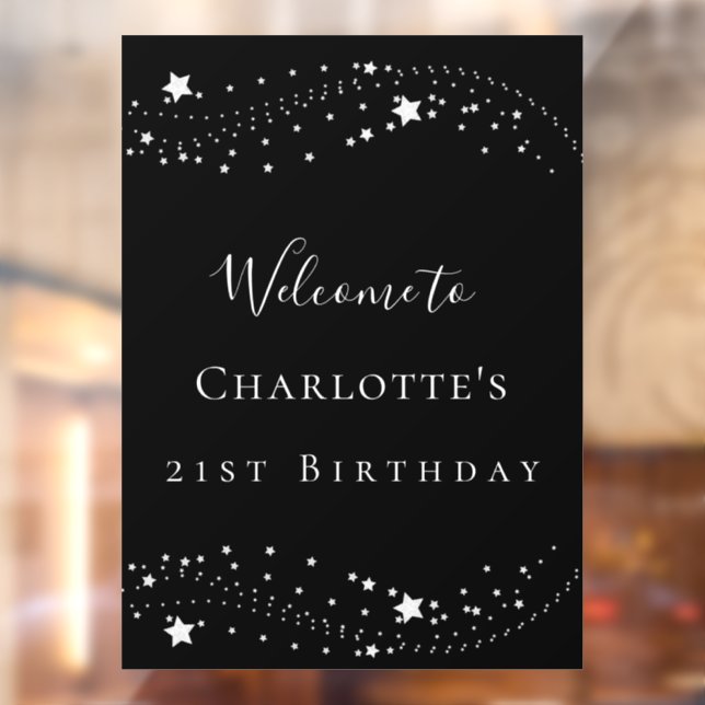 Black silver stars elegant Birthday party welcome Window Cling (Sheet 2)