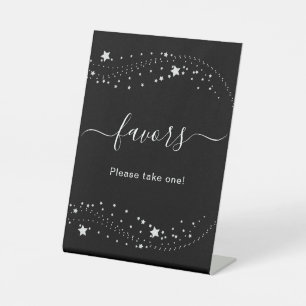 Black silver stars elegant guest party favours pedestal sign