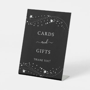 Black silver stars guest party cards gifts pedestal sign