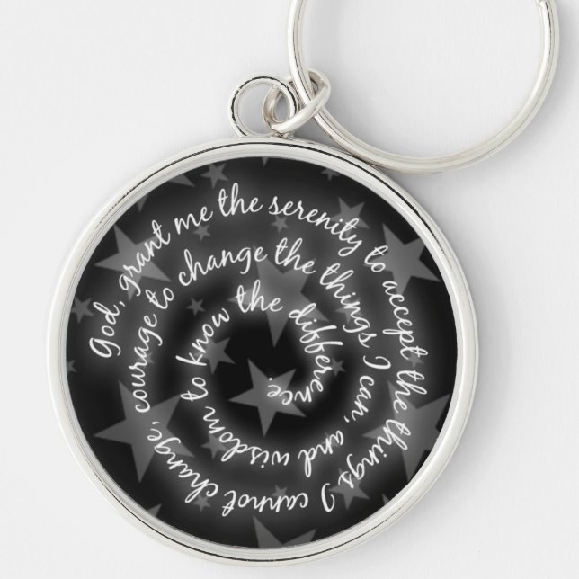 Black & Silver Stars Serenity Prayer Keychain (Front)