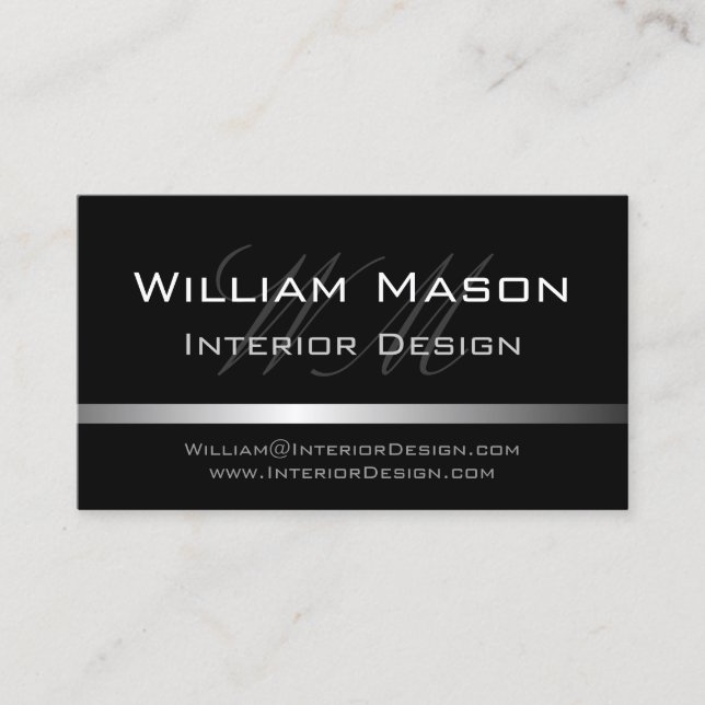 Black & Silver Stripe Professional Business Card (Front)