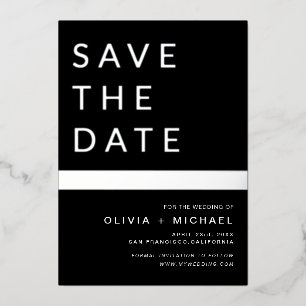 Black Silver Stripe Save the Date Elegant 