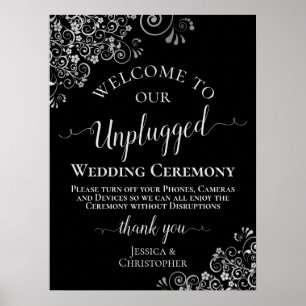 Black & Silver Stylish Unplugged Wedding Ceremony Poster