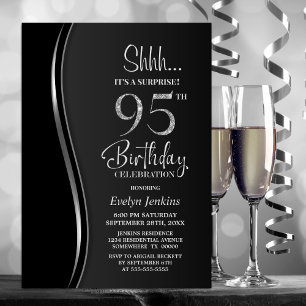 Black Silver Surprise 95th Birthday Invitation