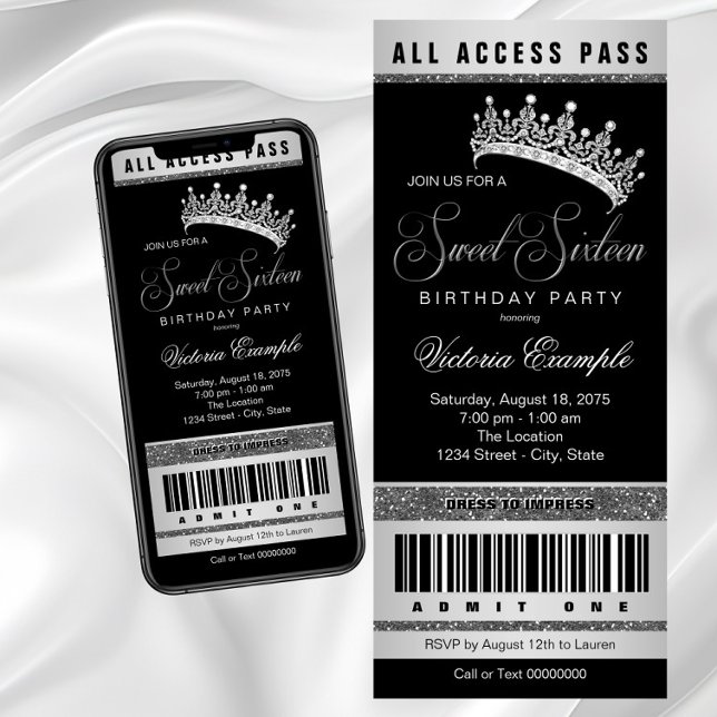 Black Silver Sweet 16  Any Number Invitation (Black Silver Sweet 16 Any Number Invitation. Simply delete the Sweet Sixteen graphic and add text.)
