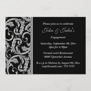 Black silver swirl engagement anniversary CUSTOM Invitation