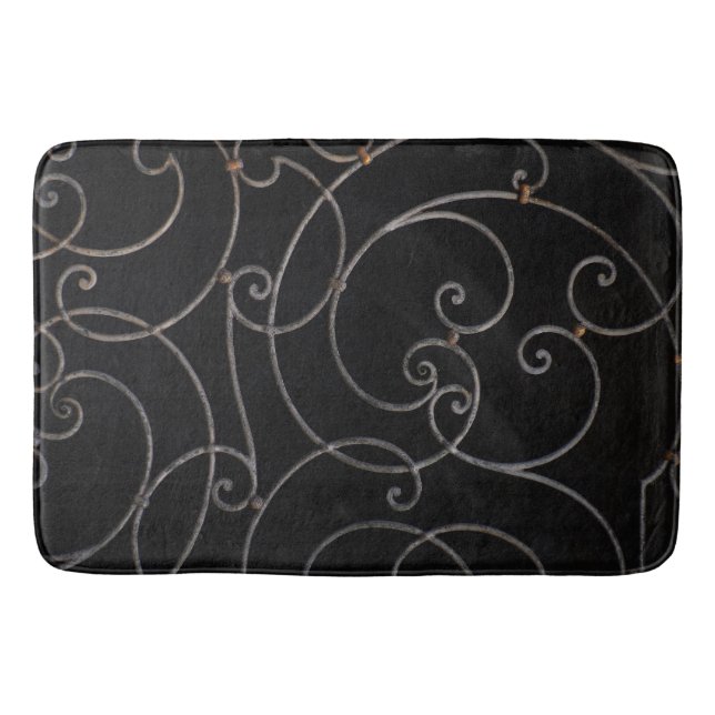 Black/Silver Swirls Bathroom Mat (Front)