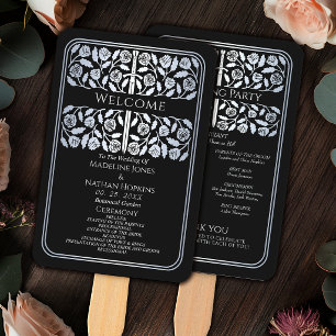 Black Silver Sword Royal Wedding Program Hand Fan