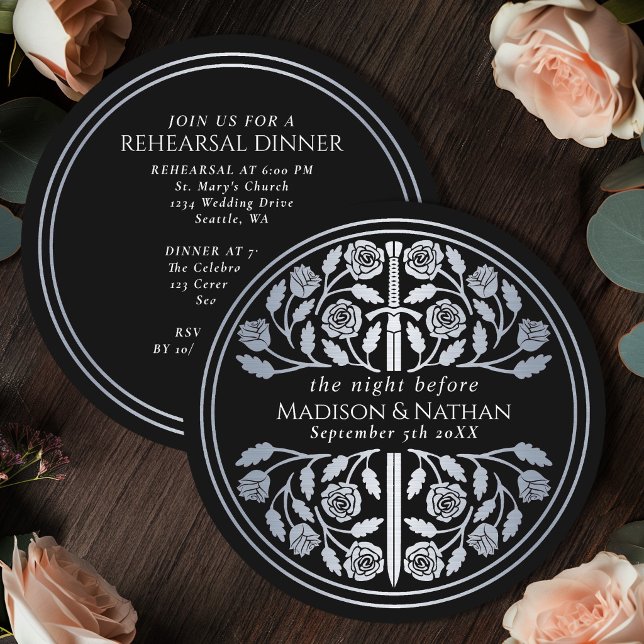 Black Silver Sword Royal Wedding Rehearsal Invitation (Creator Uploaded)