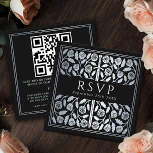 Black Silver Sword Royal Wedding RSVP QR Code Enclosure Card