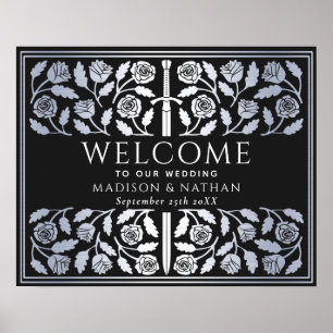 Black Silver Sword Royal Wedding Welcome Sign