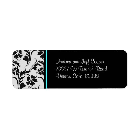 Black Silver Teal Floral Return Address Label