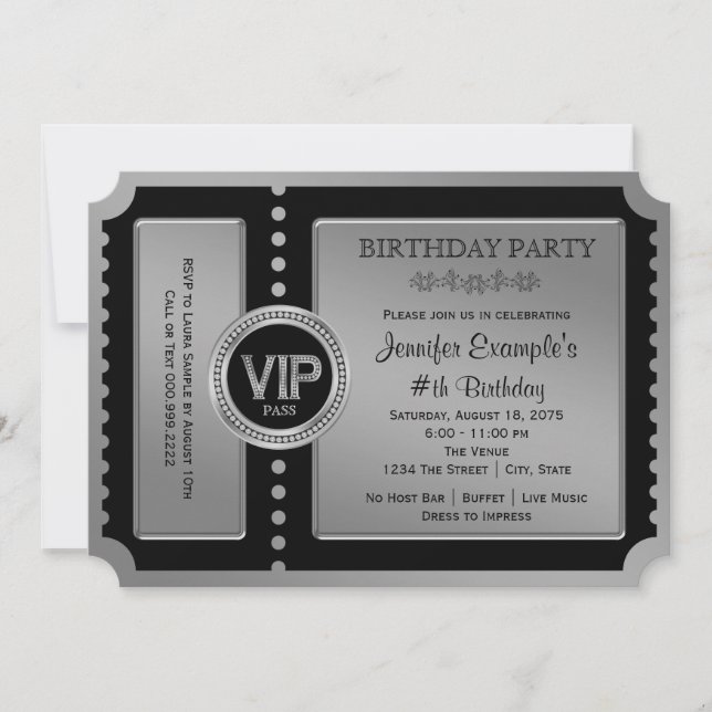 Black Silver Ticket birthday Party Invitation (Front)