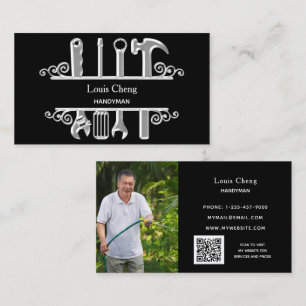 Black silver tools home repairs photo QR code Business Card