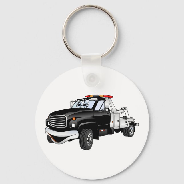 Black Silver Tow Truck Cartoon Key Ring (Front)