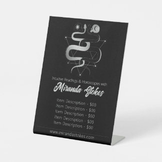 Black & Silver Twin Snakes Gothic Tarot Price List Pedestal Sign