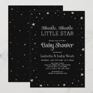 Black & Silver   Twinkle Little Star Baby Shower Invitation