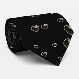 Black Silver Valentine Heart Men's Tie