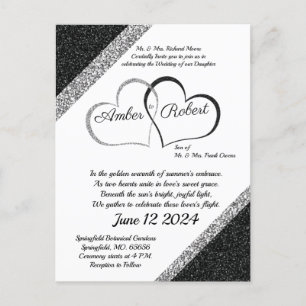 Black & Silver Wedding Invitation w/Heart poem 
