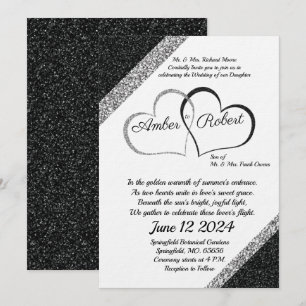Black & Silver Wedding Invitation w/Heart poem 