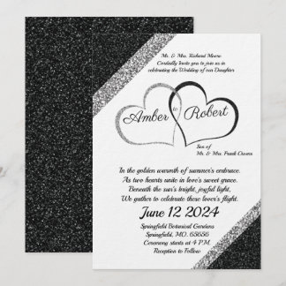 Black & Silver Wedding Invitation w/Heart poem