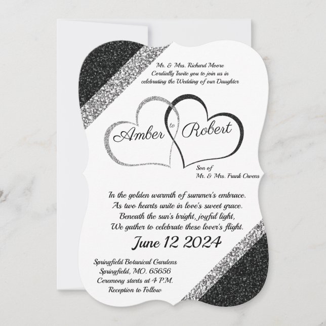 Black & Silver Wedding Invitation w/Heart poem  (Front)