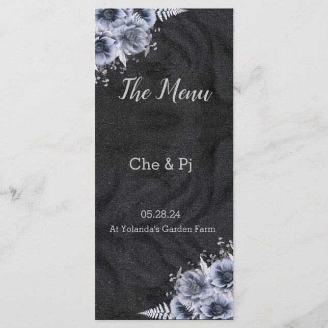 Black & Silver Wedding Menu (Front)