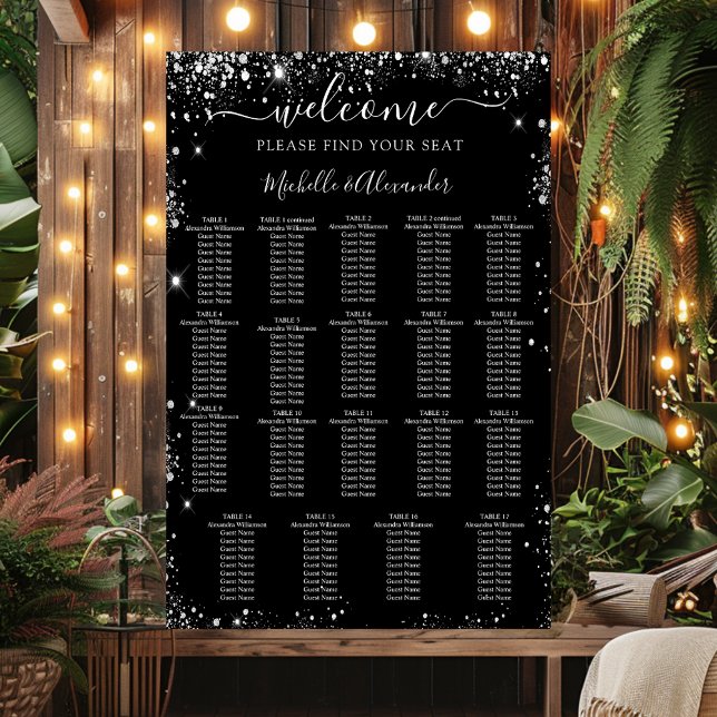 Black silver wedding seating chart 19 tables (Creator Uploaded)