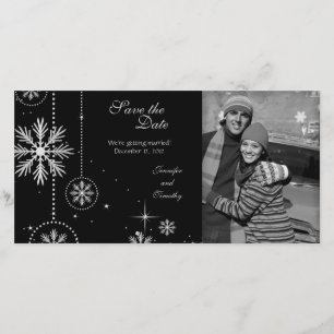 Black silver winter wedding save the date photo
