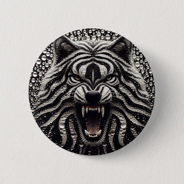 Black & Silver Wolf Button (Front)