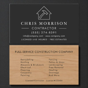 Black Silver Wood Building Construction Contractor Business Card