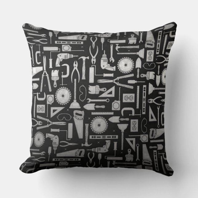 Black & Silver Workshop Tools Cushion (Front)