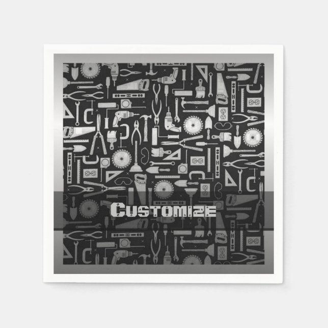 Black & Silver Workshop Tools Napkins (Front)