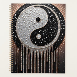 Black Silver Yin Yang Dripping Ornamental Details Planner