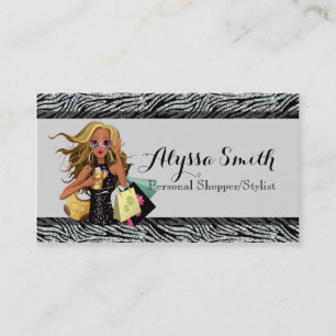 Black & Silver Zebra Glitter Shopper Business Card