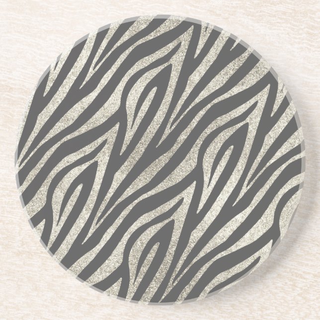 Black Silver Zebra print Coaster (Front)