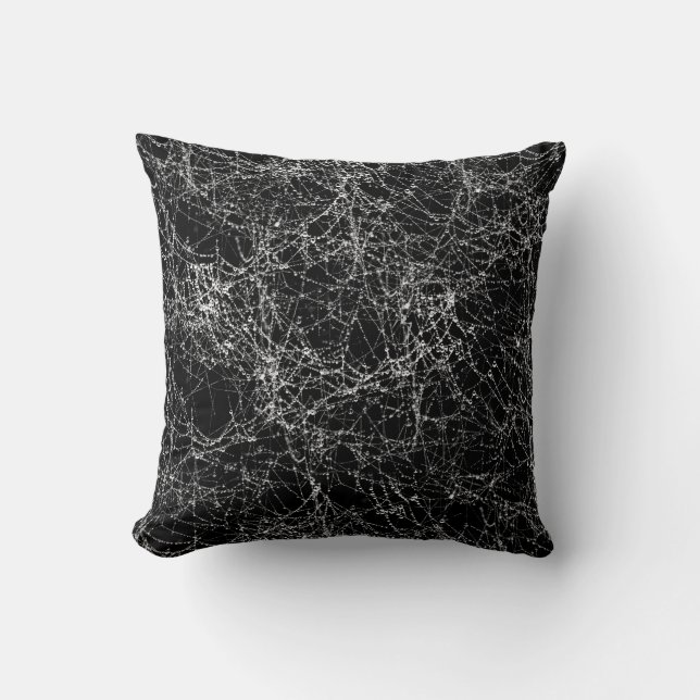 Black & Silvery Spider Webs Chic Halloween Cushion (Front)