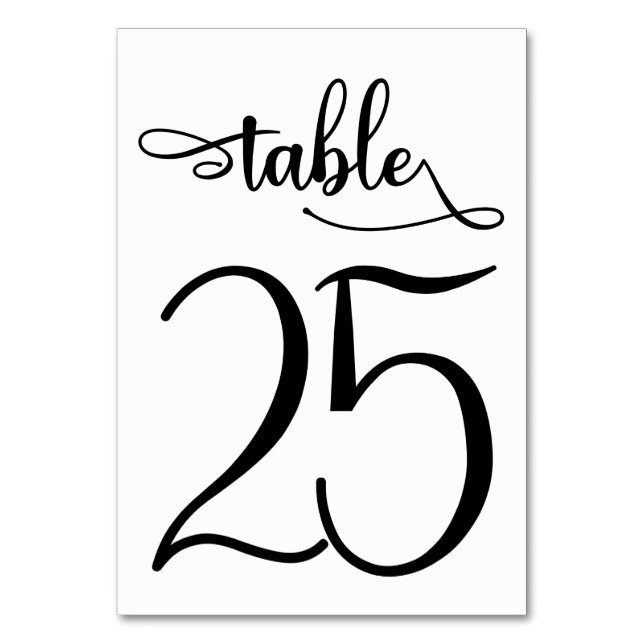 Black simple 3.5x5 table number | Table 25 (Back)