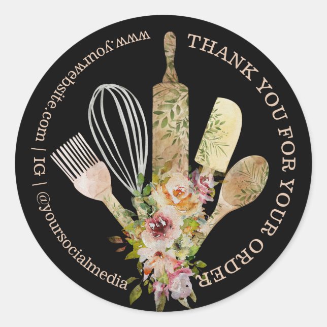 Black Simple Bakery Chef Thank You Classic Round Sticker (Front)